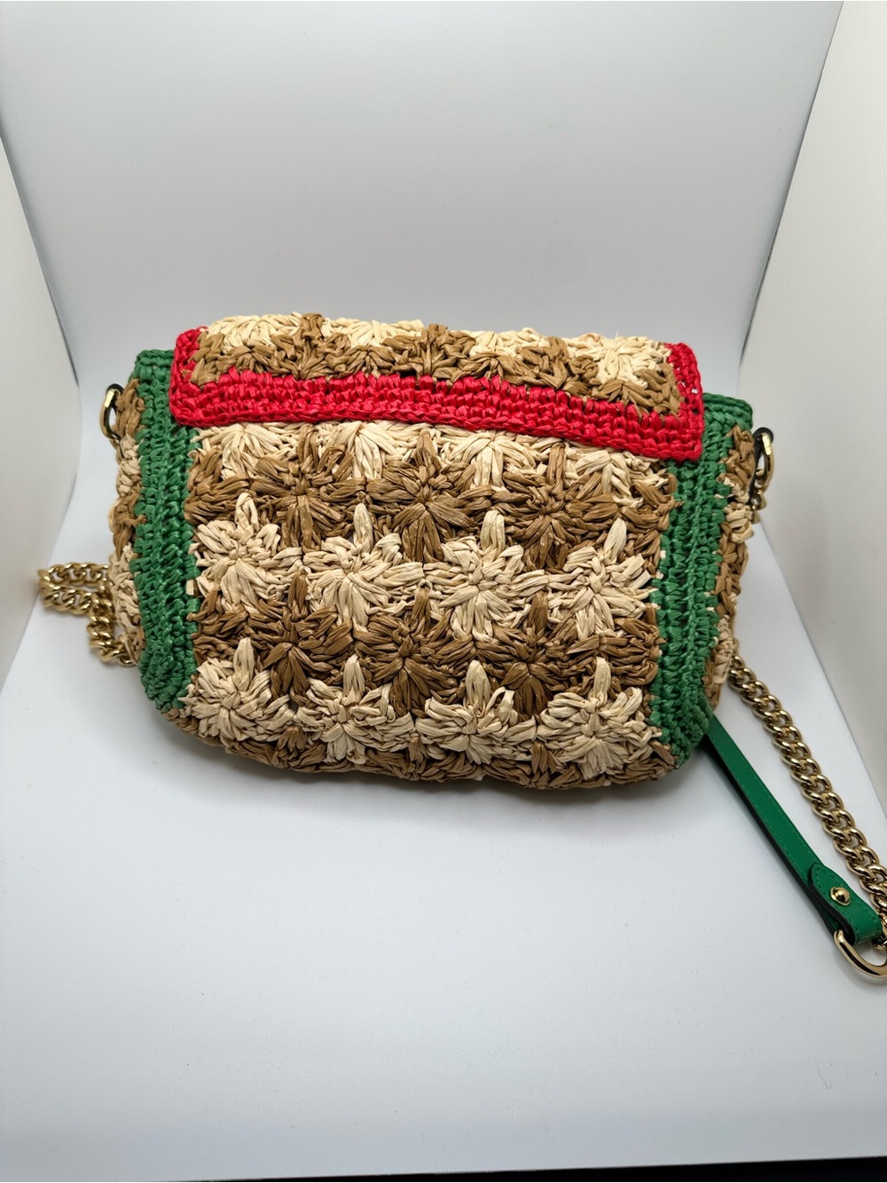 Gucci GG Marmont Flap Raffia Chain Shoulder Bag - Picture 3 of 11